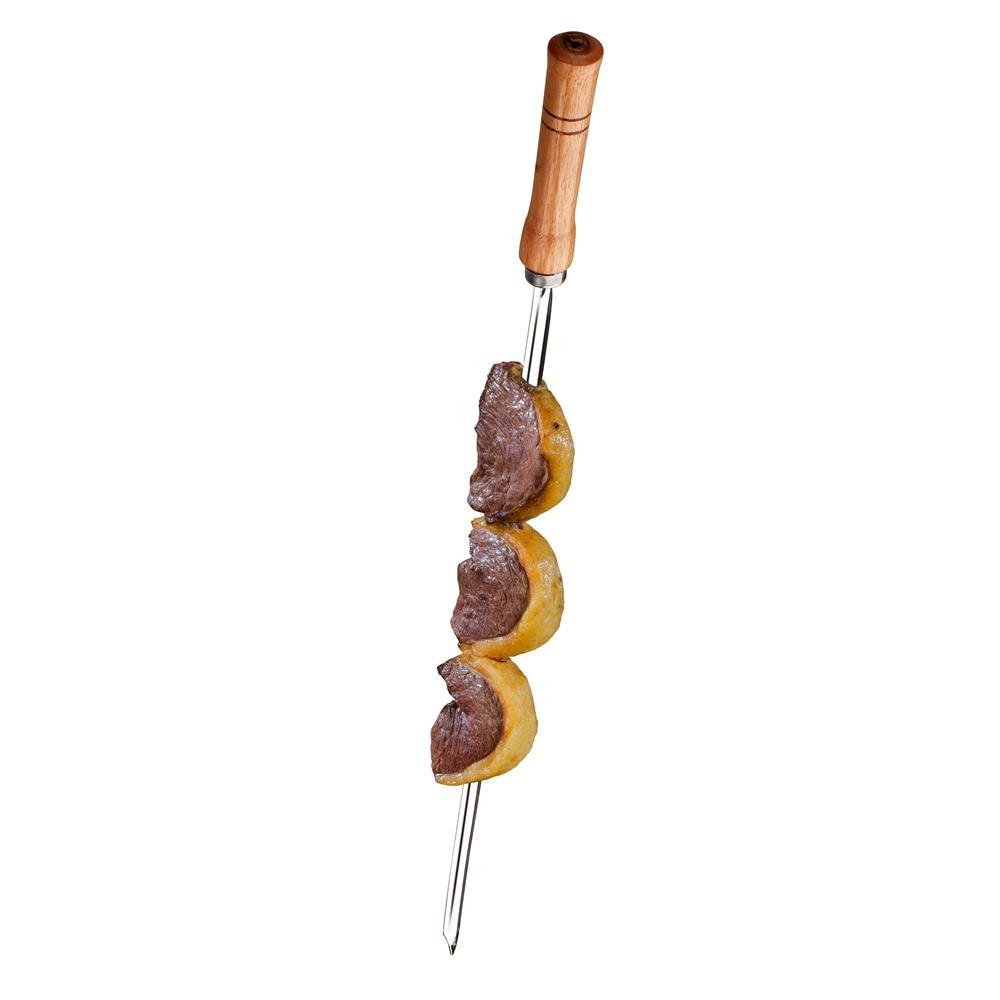 Espeto Simples Utimil em Aço Inox e Madeira - 65 cm - 2