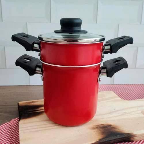 Mini Cuscuzeira Multiflon em Alumínio com Alça TPA Versátil - Vermelho - 4