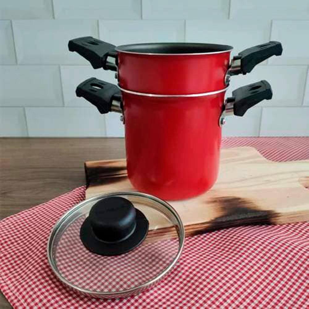Mini Cuscuzeira Multiflon em Alumínio com Alça TPA Versátil - Vermelho - 5