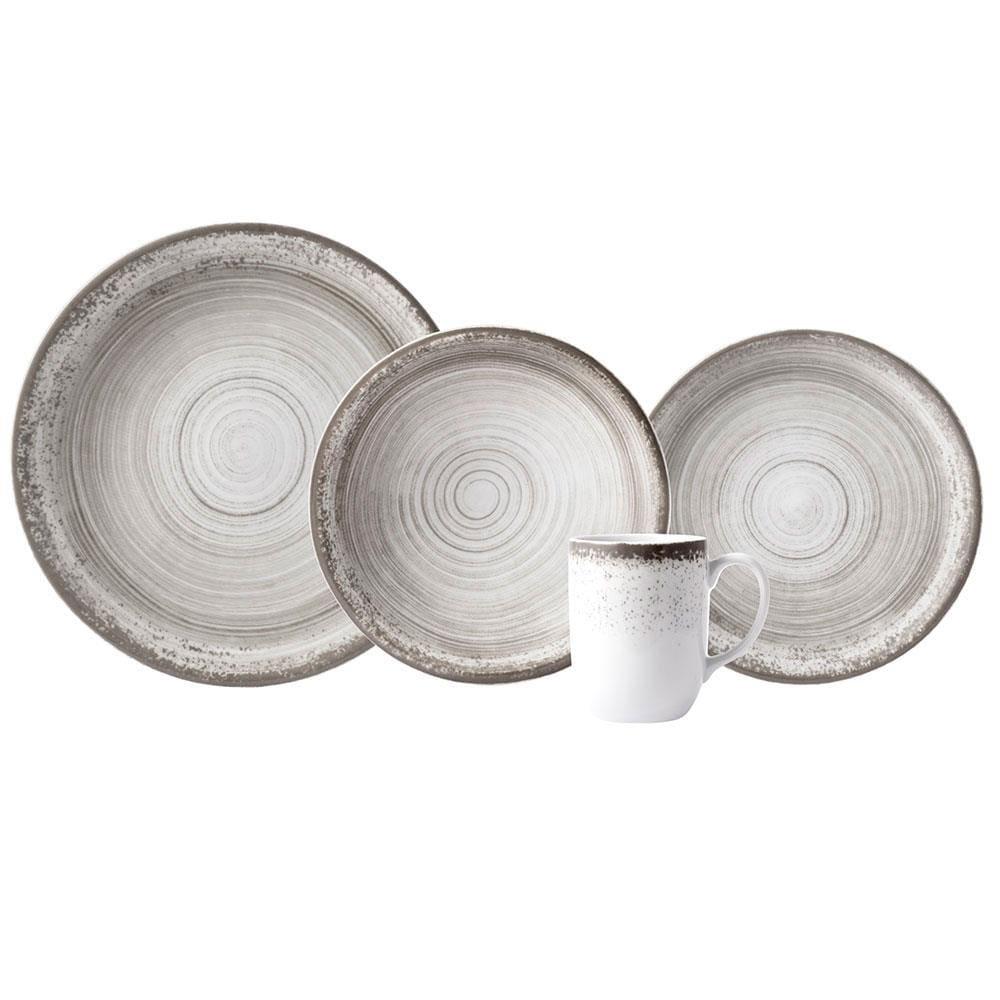 Aparelho de Jantar 16 Peças P.Schmidt Esfera em Porcelana com Bowl e Caneca - Cinza - 1