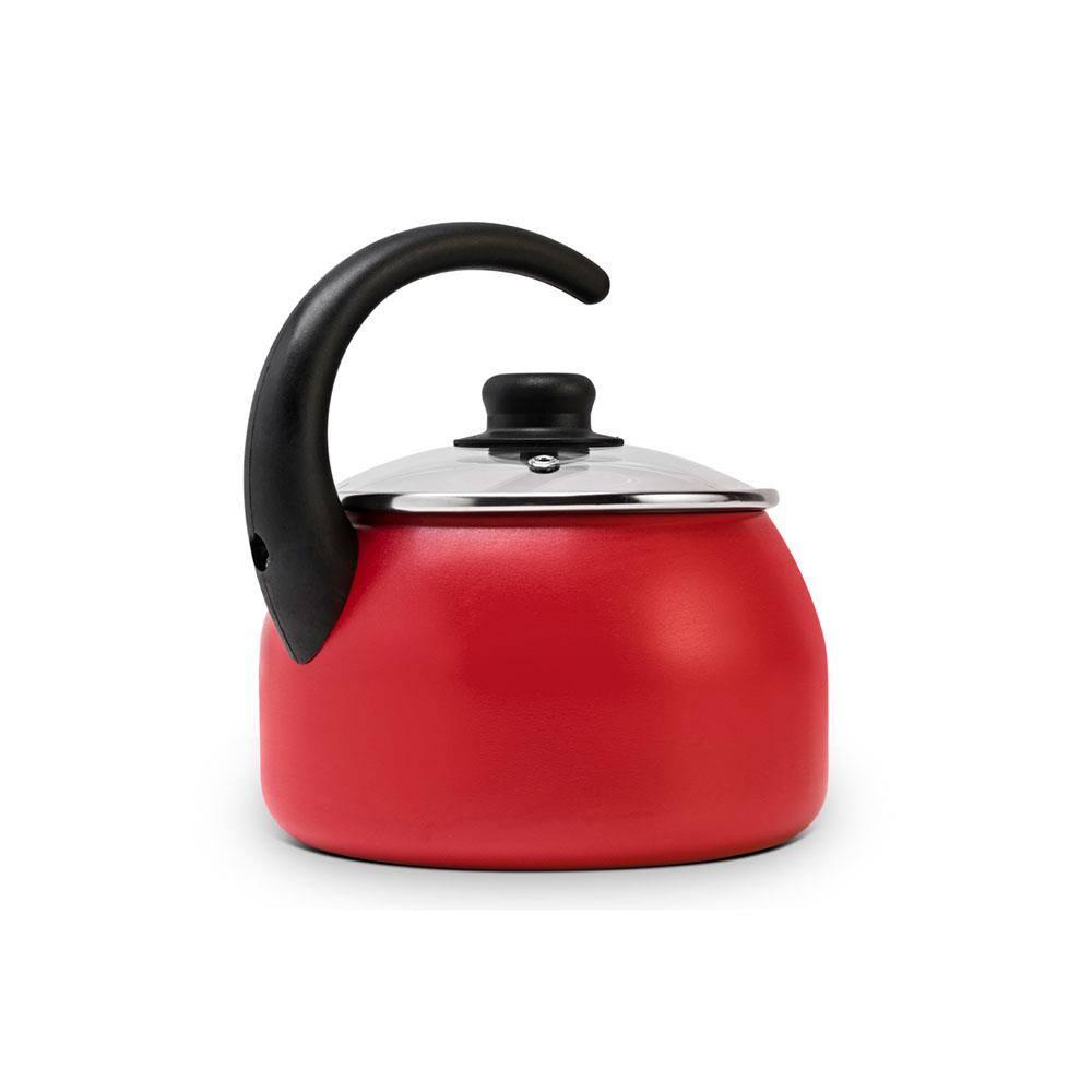 Chaleira Multiflon Paprika em Alumínio com Tampa de Vidro Vermelha - 2,4 L - 2