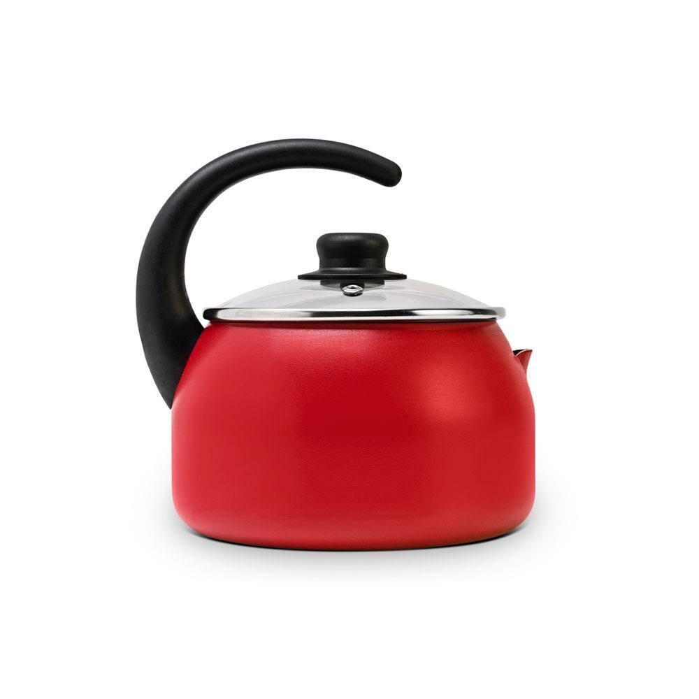 Chaleira Multiflon Paprika em Alumínio com Tampa de Vidro Vermelha - 2,4 L - 3