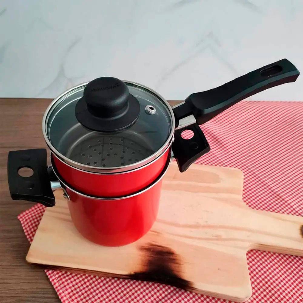 Mini Cuscuzeira Multiflon em Alumínio com Cabo TPA Versátil - Vermelha - 3