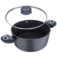 Caçarola Bergner Orion em Alumínio Forjado com Revestimento em Marble, Fundo de Indução e Tampa de Vidro Cinza - 28 cm - 2