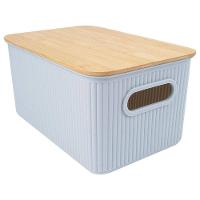 Cesta Retangular L`Hermitage com Tampa em Bambu e Alça 23 x 29 x 38 cm - Cinza - 1