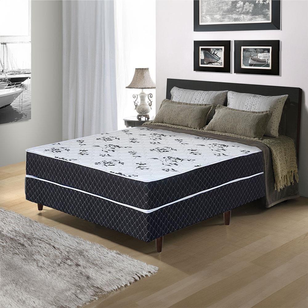 Cama Box Conjugado de Casal Umaflex New Native Plus D28 com Revestimento em Poliéster 51x138x188cm - Preto/Branco Floral - 2