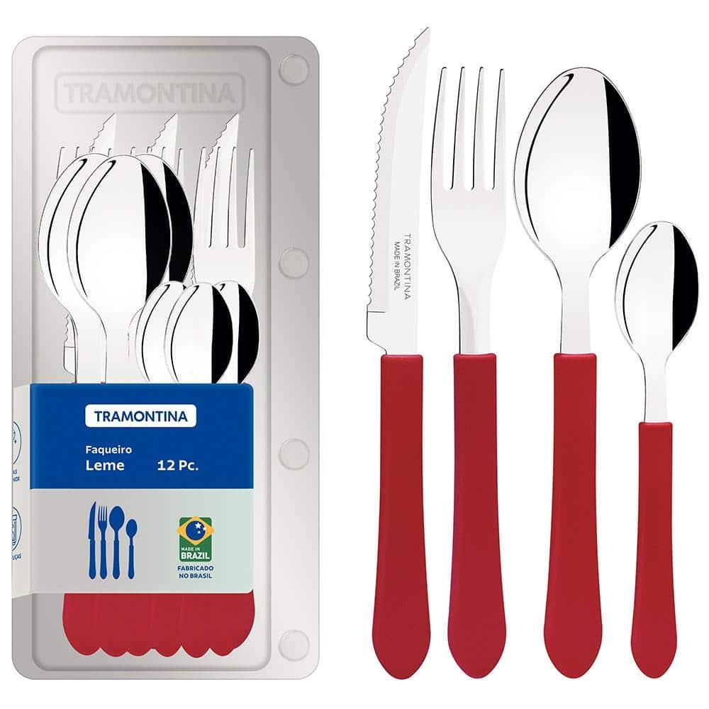 Faqueiro 12 Peças Tramontina Leme com Lâminas em Aço Inox e Cabos de Polipropileno - Vermelho - 1