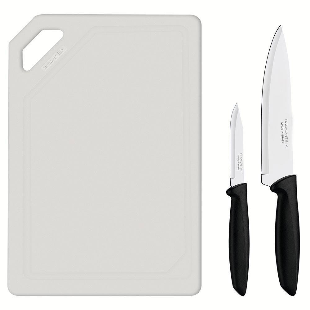Conjunto de Facas e Tábua de Corte Tramontina Plenus em Aço Inoxidável - Preto - 3 Peças - 2