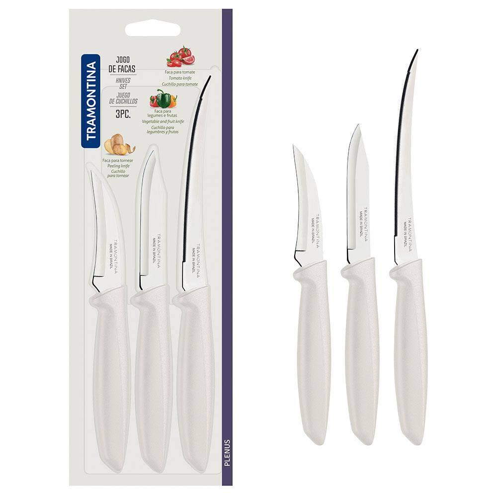 Conjunto de Facas Tramontina Plenus em Aço Inox e Polipropileno - Off-White - 3 Peças - 1