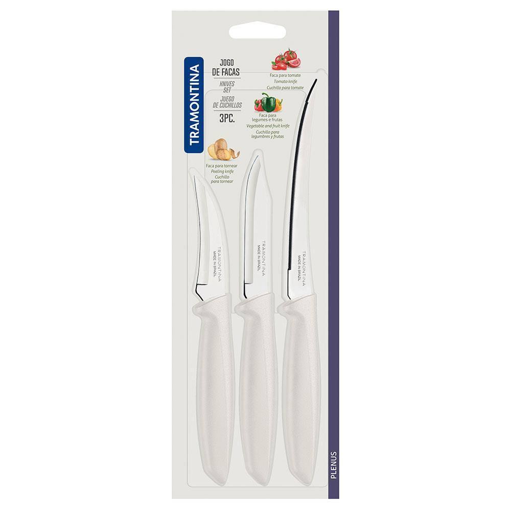 Conjunto de Facas Tramontina Plenus em Aço Inox e Polipropileno - Off-White - 3 Peças - 3