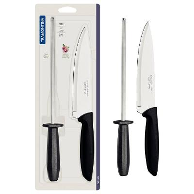 Conjunto Faca Chef e Chaira Tramontina Plenus Preto - 2 Peças