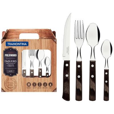 Faqueiro 24 Peças Tramontina Polywood em Aço Inox - Castanho