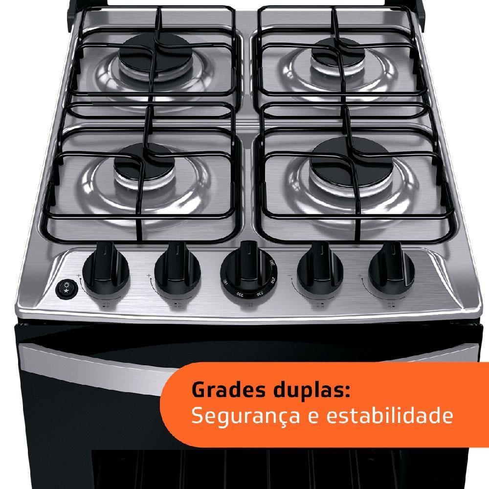 Fogão Brastemp 4 Bocas BFO4NBR Clean com Mesa de Inox, 2 Prateleiras Ajustáveis e Acendimento automático Bivolt – Inox - 4