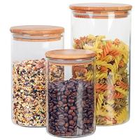 Conjunto de Potes Redondos Dynasty em Vidro e Tampa em Bambu Transparente - 3 Peças - 1