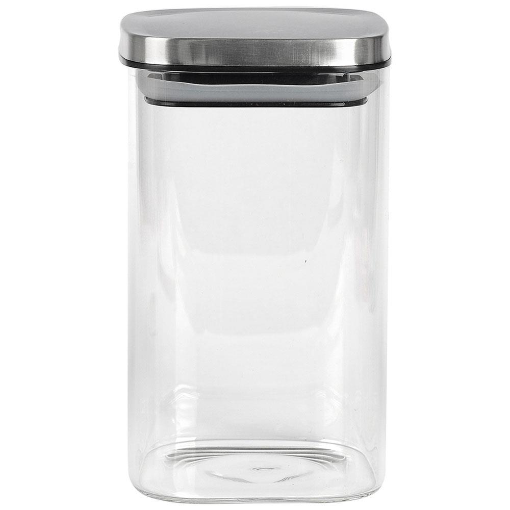 Porta Mantimentos Quadrado Dynasty em Vidro Borossilicato com Tampa de Metal Prata – 1,1 L - 1