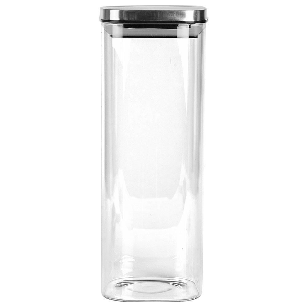 Porta Mantimentos Quadrado Dynasty em Vidro Borossilicato com Tampa de Metal Prata – 1,9L - 1