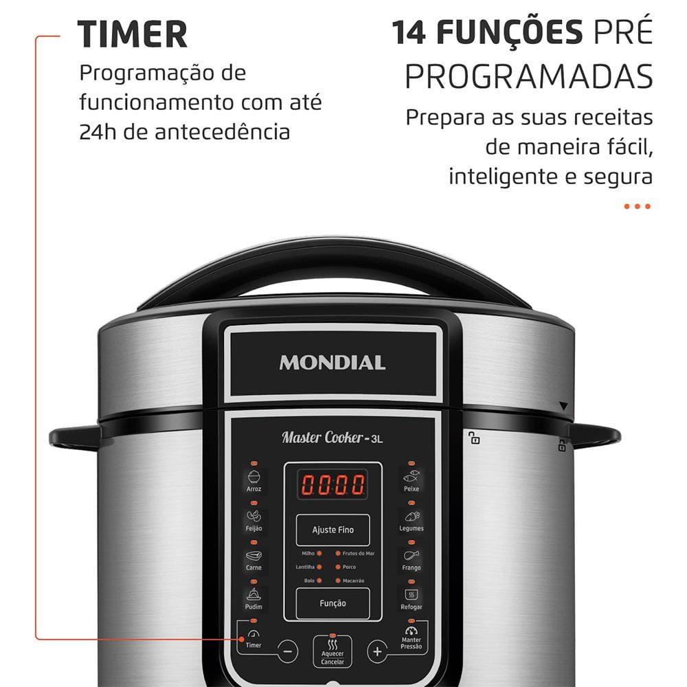 Panela Elétrica de Pressão Mondial Digital Master Cooker PE-40 3L - Preta/Inox - 3