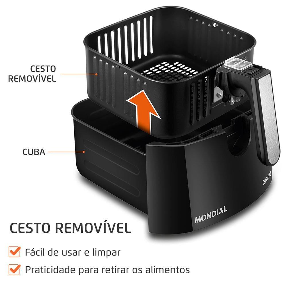 Fritadeira Elétrica Sem Óleo Mondial AFN-50 Grand Family Inox 5L - Preta - 4