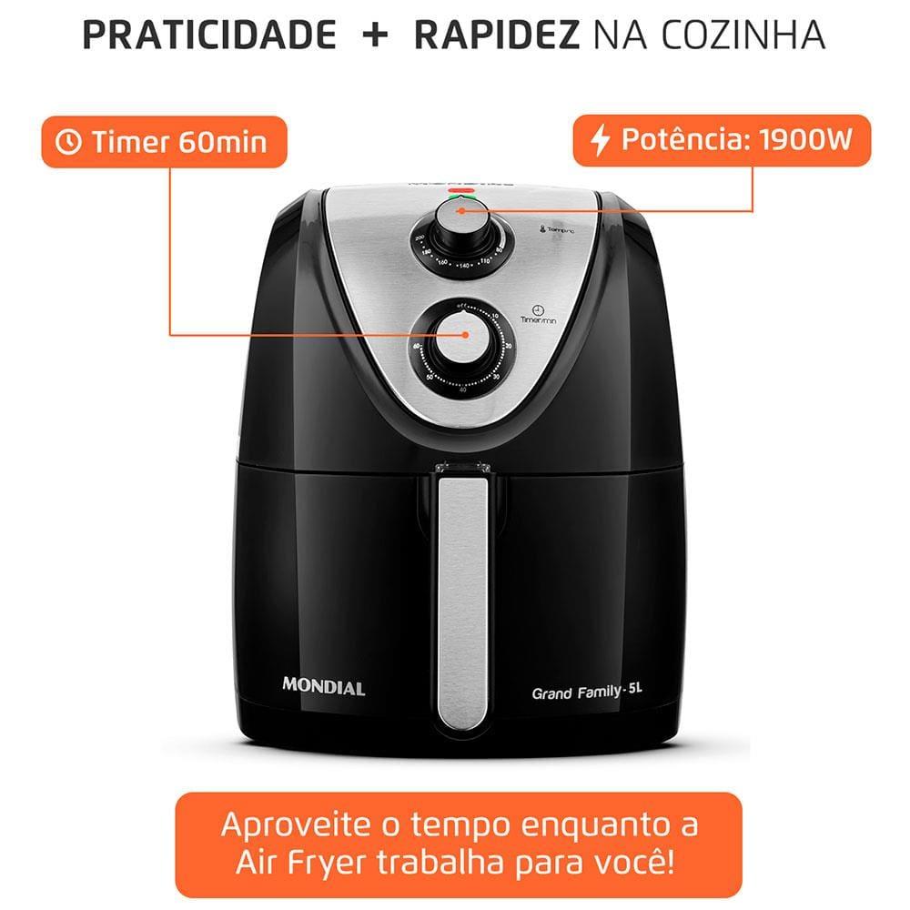 Fritadeira Elétrica Sem Óleo Mondial AFN-50 Grand Family Inox 5L - Preta - 7