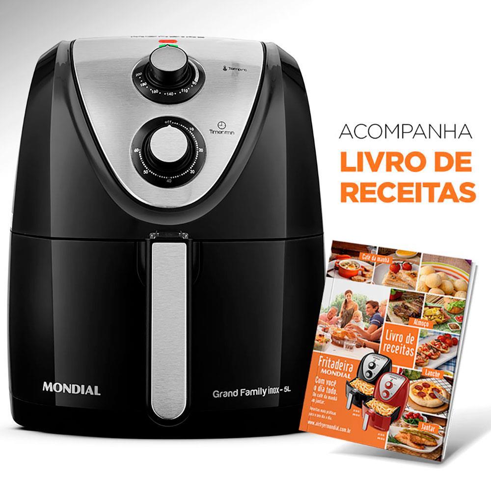 Fritadeira Elétrica Sem Óleo Mondial AFN-50 Grand Family Inox 5L - Preta - 7