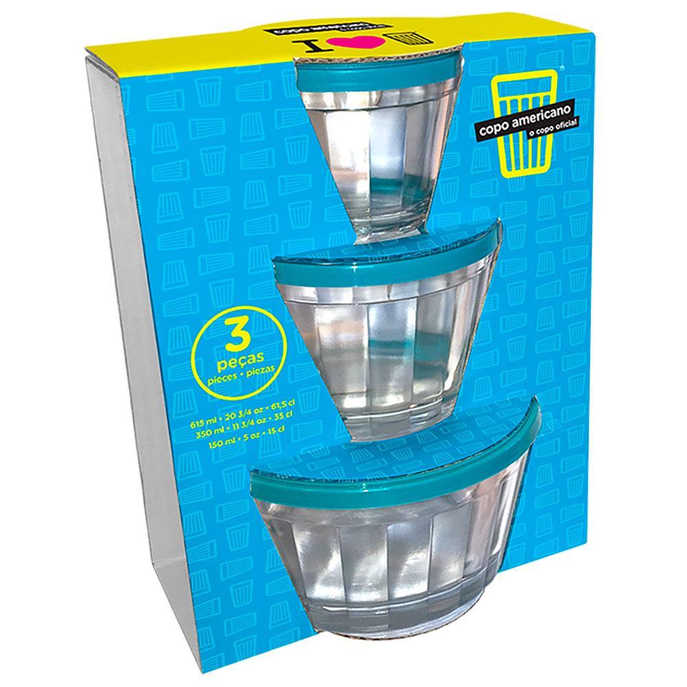 Conjunto de Tigelas com Tampa Copo Americano em Vidro – 3 Peças - 2