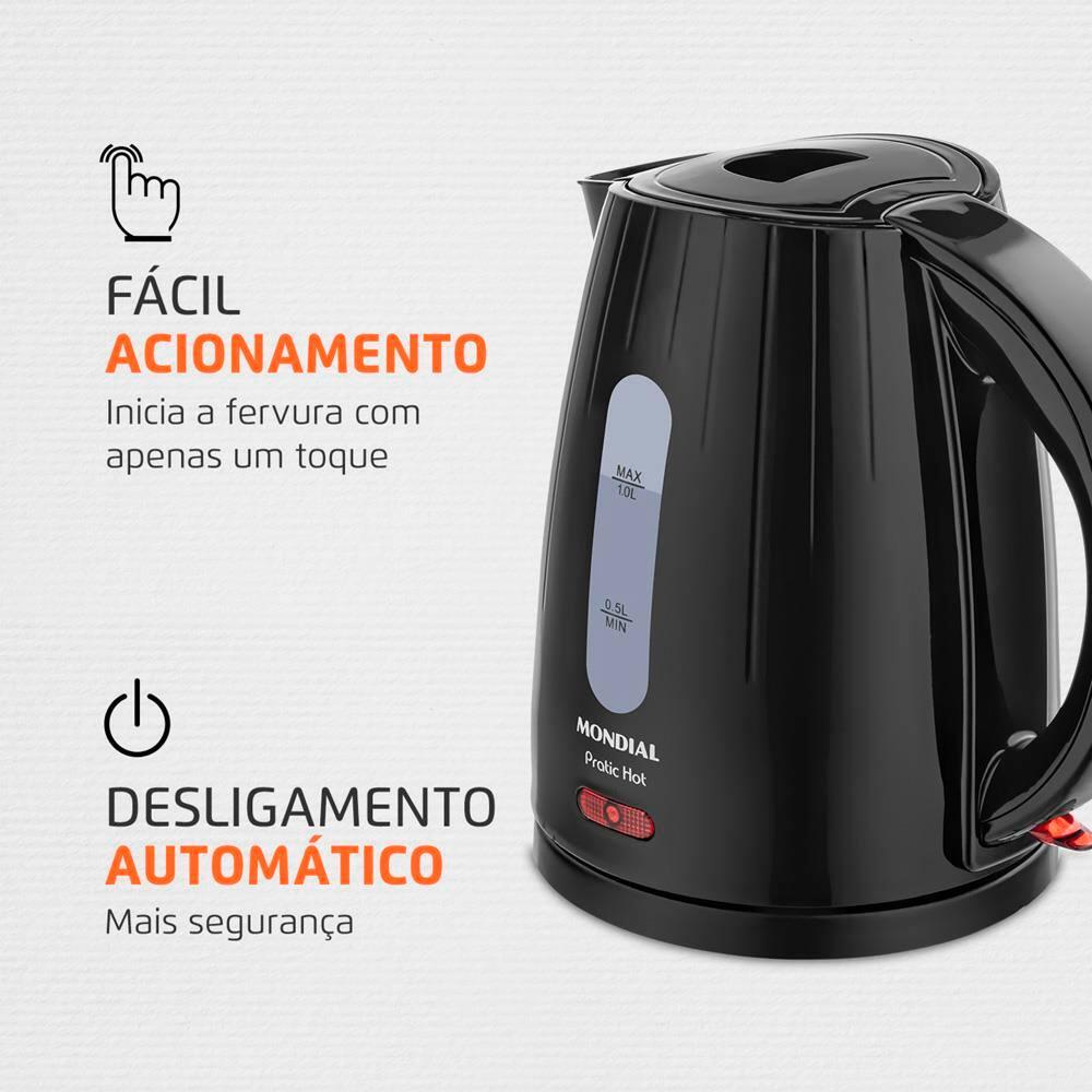 Chaleira Mondial Elétrica Pratic Hot com Capacidade 1 Litro CE-07 - Preta - 9