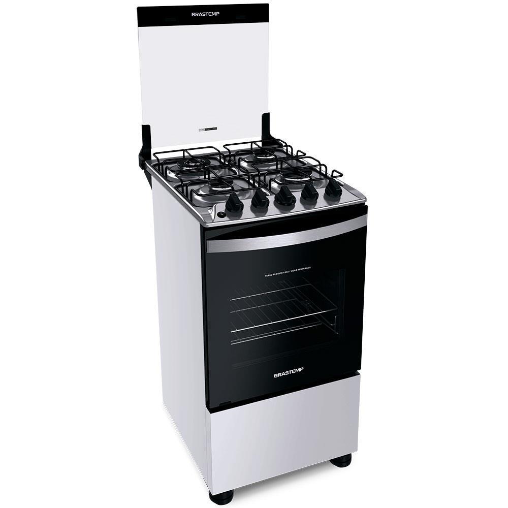 Fogão Brastemp 4 Bocas BFO4EBB com Mesa de Inox, Dupla Chama e Grades Individuais Bivolt – Branco - 1