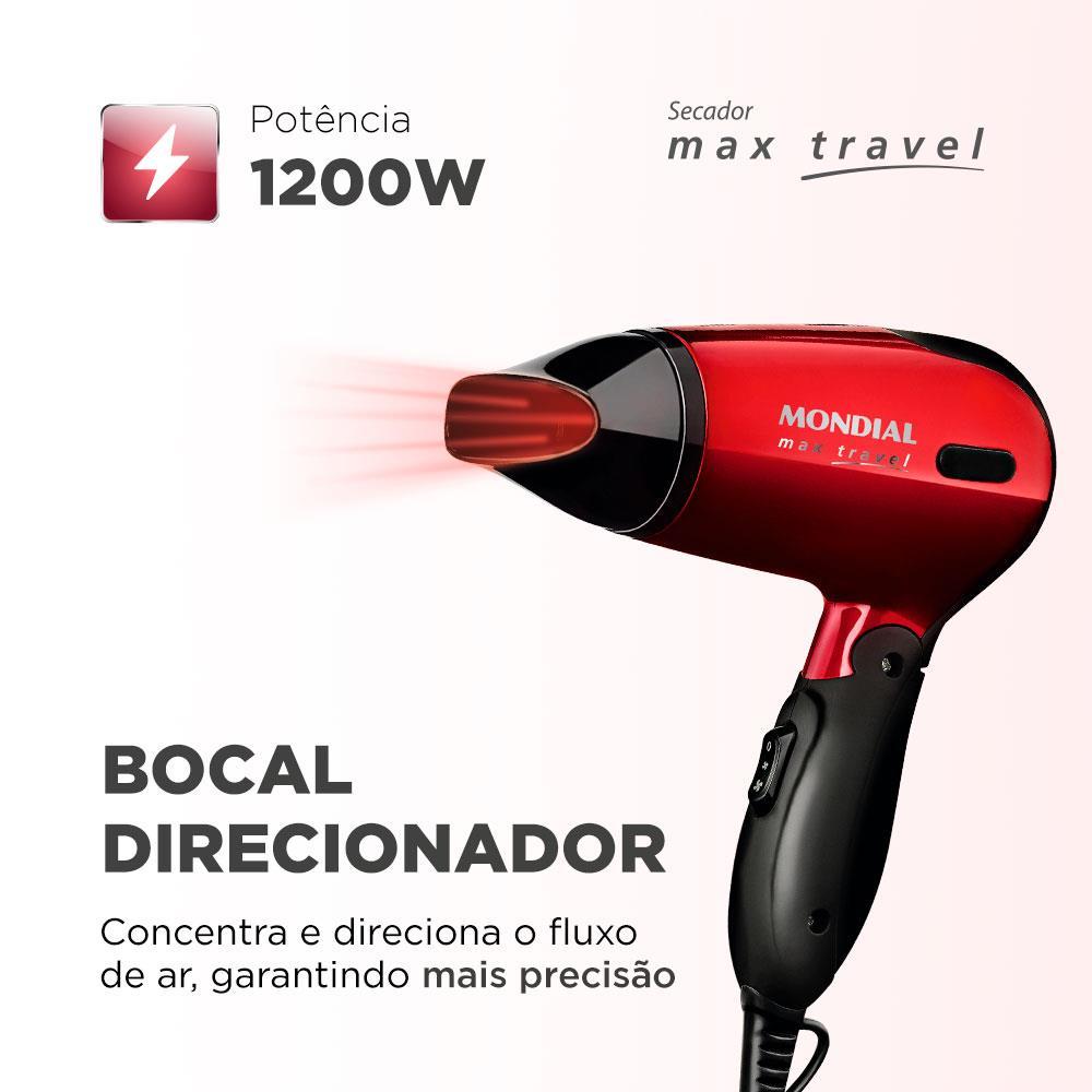 Secador de Cabelos Mondial Max Travel SC-10 1200W Bivolt Preto/Vermelho - 2