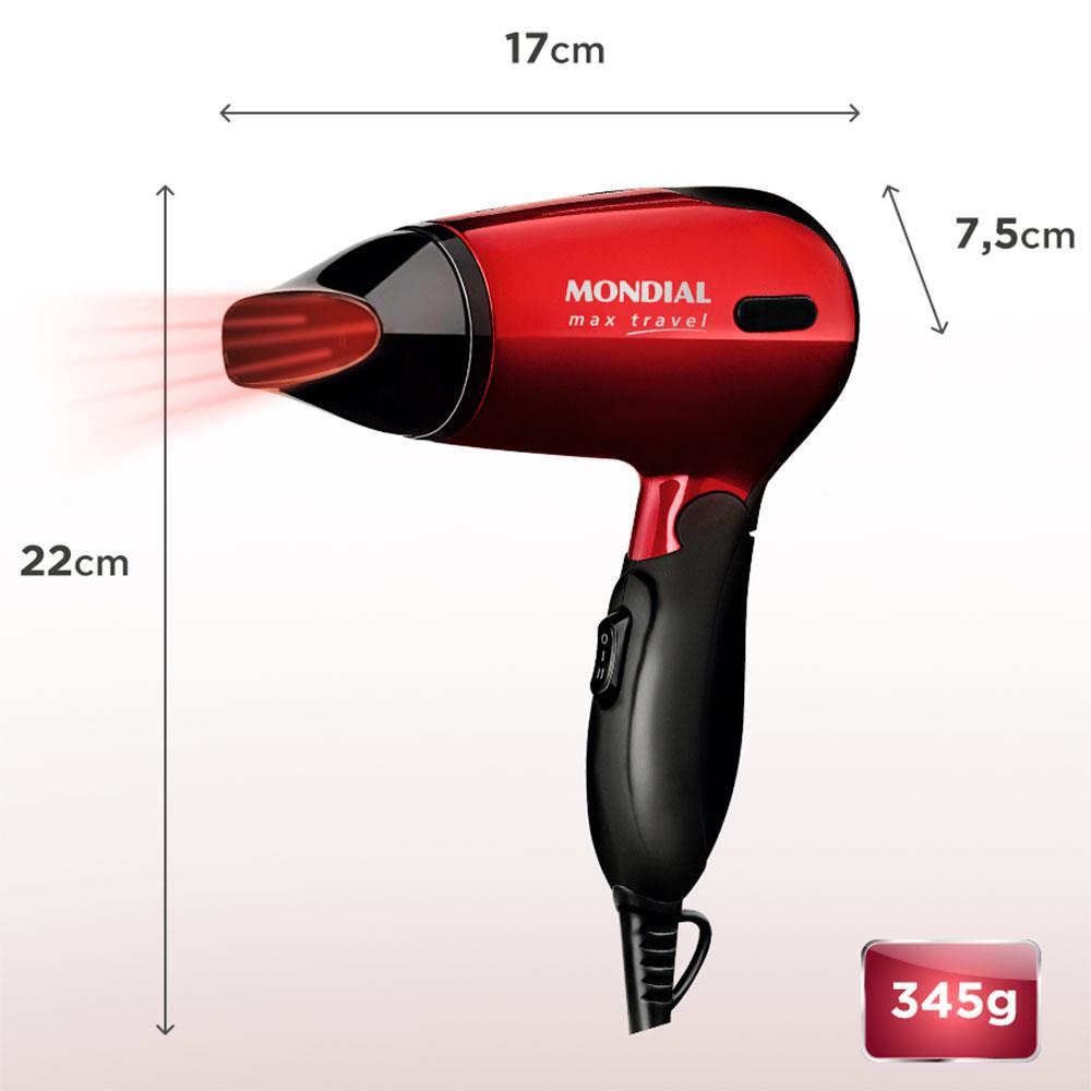 Secador de Cabelos Mondial Max Travel SC-10 1200W Bivolt Preto/Vermelho - 5
