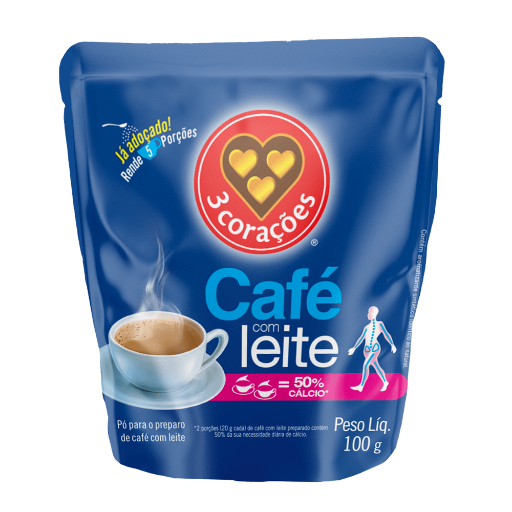 Café com Leite 3 Corações com Cálcio Refil 100g - 1