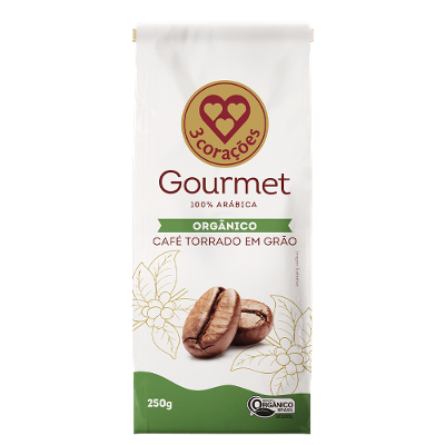 Café Torrado em Grãos Orgânico Gourmet 3 Corações Pacote 250g