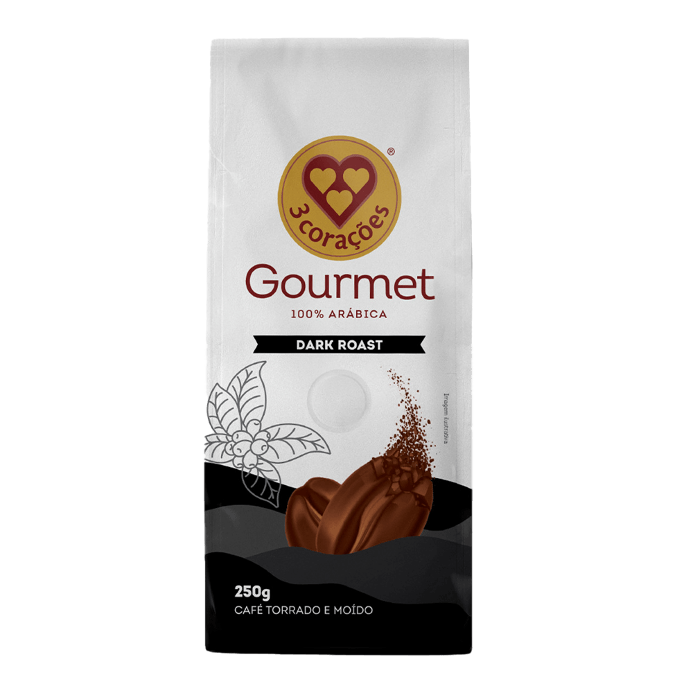 Café Torrado e Moído Dark Roast Gourmet 3 Corações Pacote 250g - 1