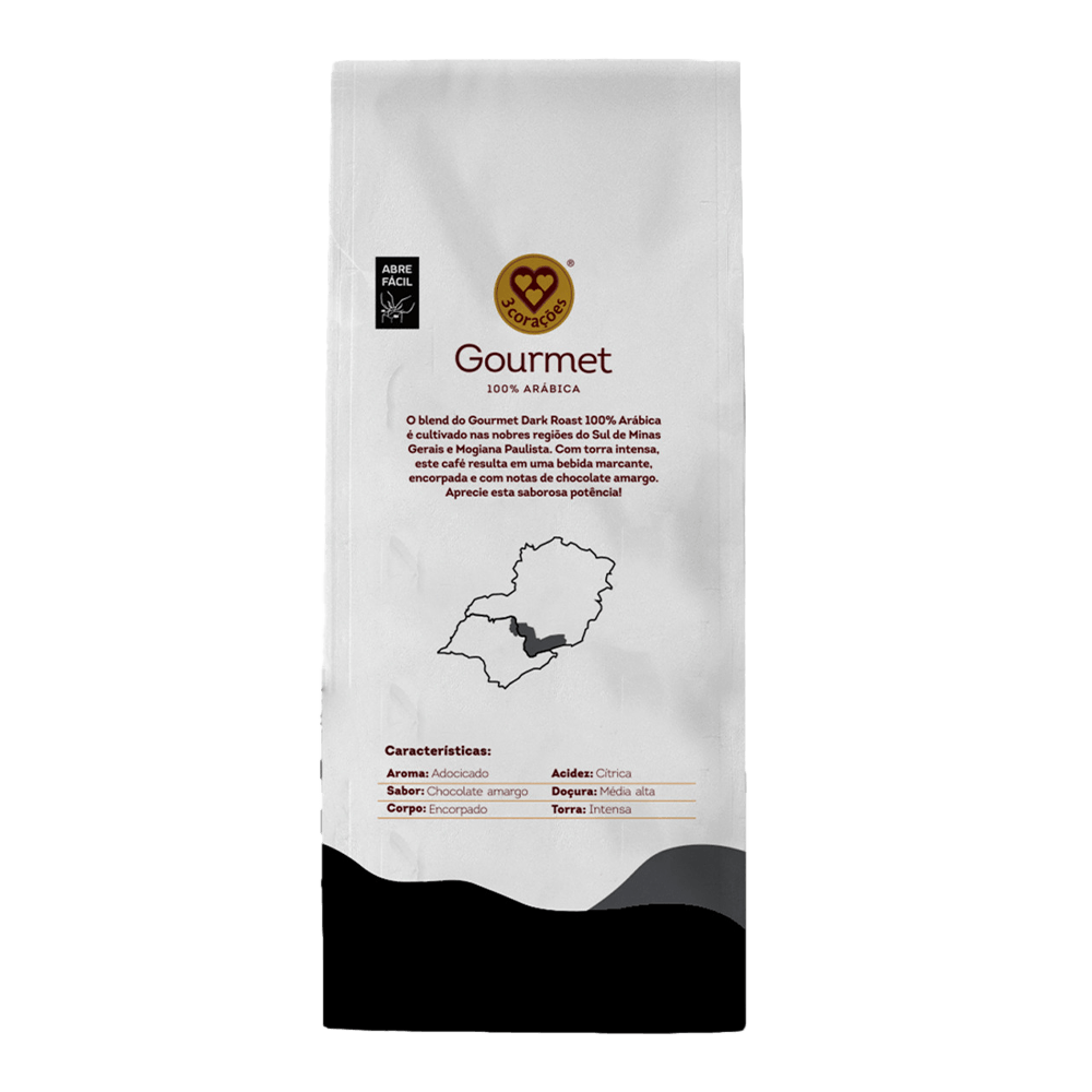 Café Torrado e Moído Dark Roast Gourmet 3 Corações Pacote 250g - 3
