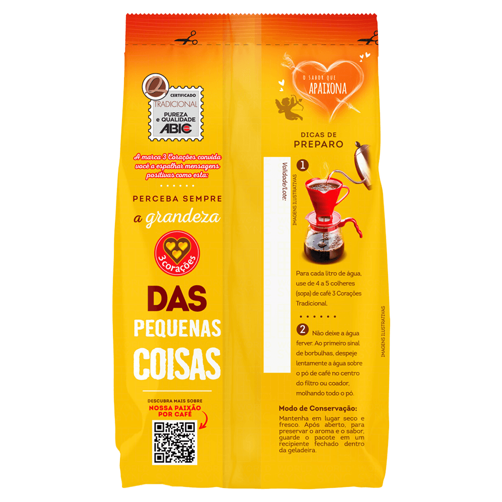 Café Torrado e Moído 3 Corações Tradicional Pacote 500g - 1