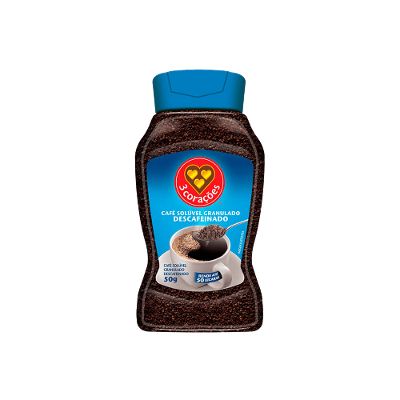 Café Solúvel Descafeinado 3 Corações Vidro 50g