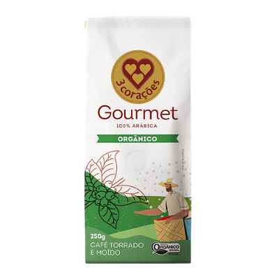 Café Torrado e Moído Orgânico Gourmet 3 Corações Pacote 250g