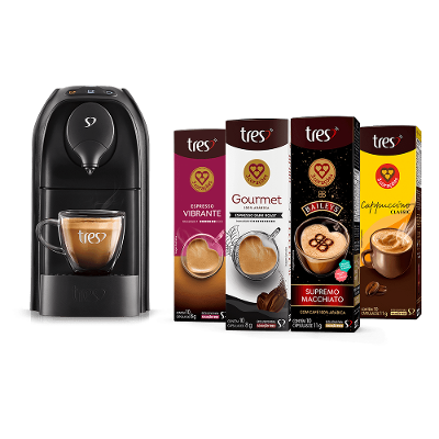 Kit Máquina Passione Preta 110V + 40 Cápsulas TRES