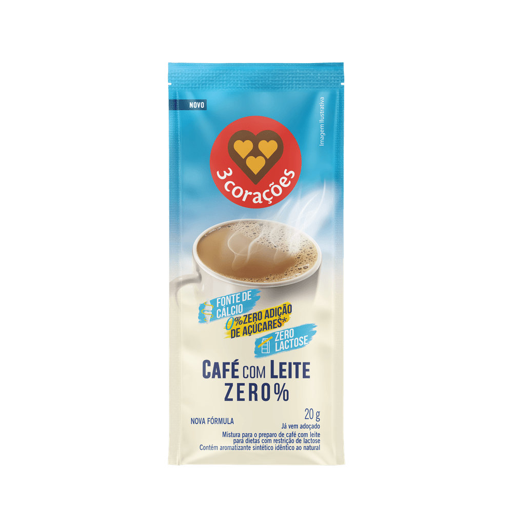 Café Com Leite Zero% 3 Corações 30 Sachês com 20g Cada - 1