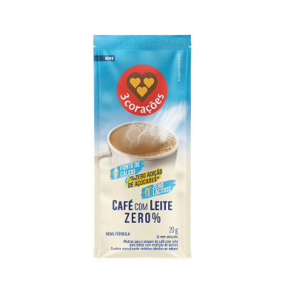 Café Com Leite Zero% 3 Corações 30 Sachês com 20g Cada
