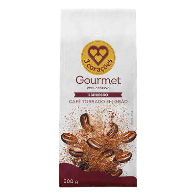 Café Torrado em Grãos Espresso Gourmet 3 Corações Pacote 500g