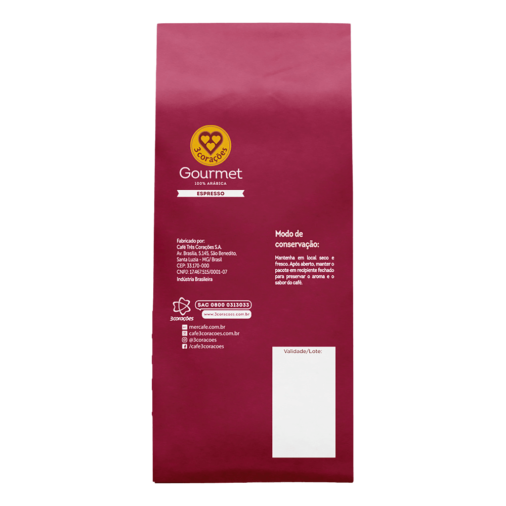 Café Torrado em Grãos Espresso Gourmet 3 Corações Pacote 500g - 3