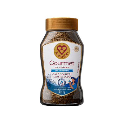 Café Solúvel Liofilizado Descafeinado Gourmet 3 Corações Vidro 84g