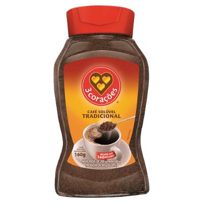 Café Solúvel Granulado 3 Corações Tradicional Vidro 160g