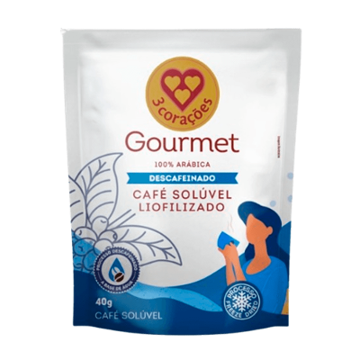 Café Solúvel Liofilizado Descafeinado Gourmet 3 Corações Refil 40g