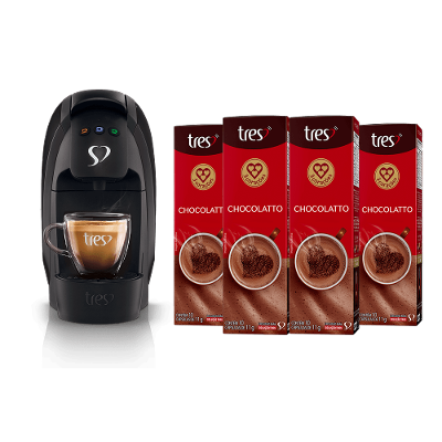 Kit Máquina Luna Preta 110v + 40 Cápsulas Chocolatto 3 Corações