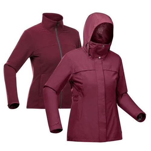Jaqueta Feminina Impermeável de Trekking Travel 100 3 em 1 Forclaz