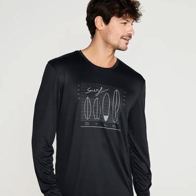 Camiseta Manga Longa Masculina de Surf com Proteção UV50+ Preto
