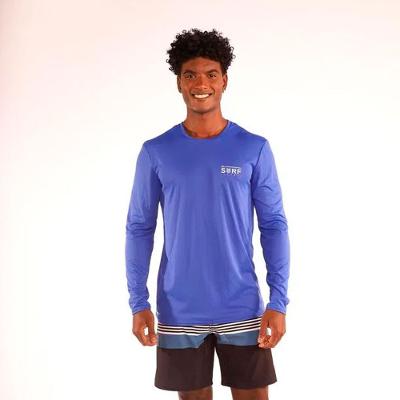 Camiseta Manga Longa Masculina de Surf com Proteção UV50+ Azul