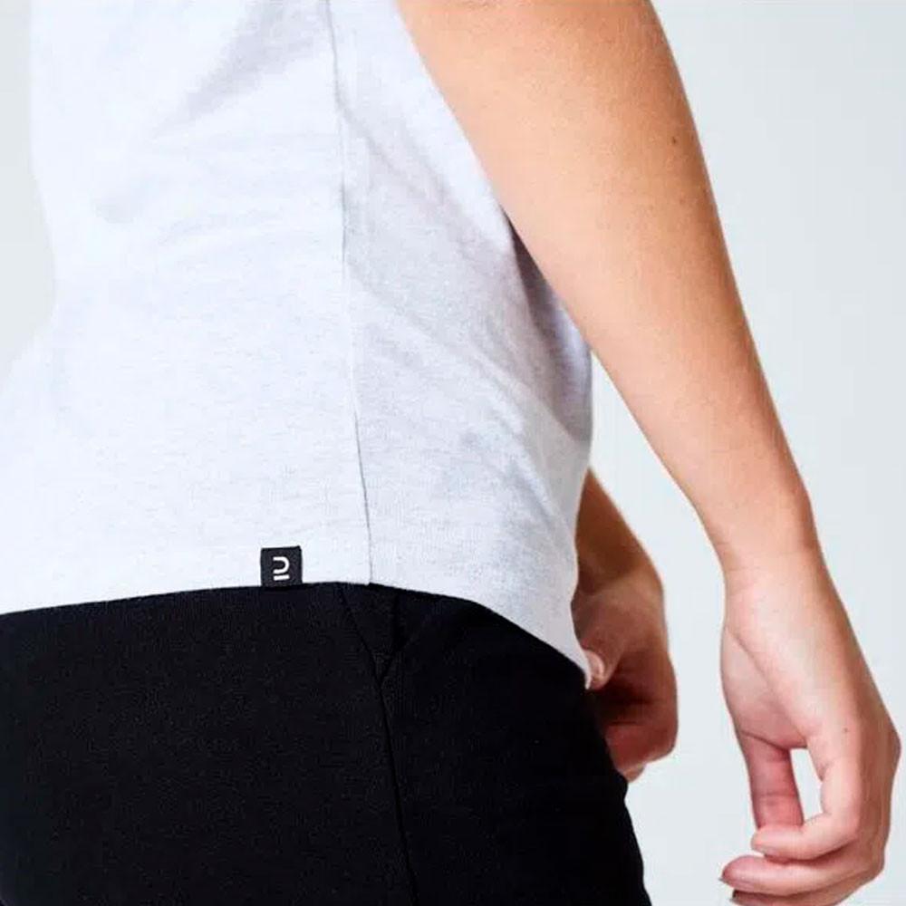 Camiseta Feminina de Ginástica e Pilates 500 Essentiel Cinza - 5
