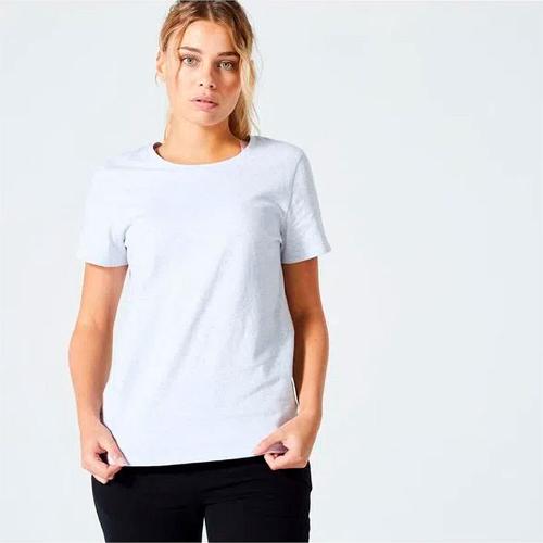 Camiseta Feminina de Ginástica e Pilates 500 Essentiel Cinza